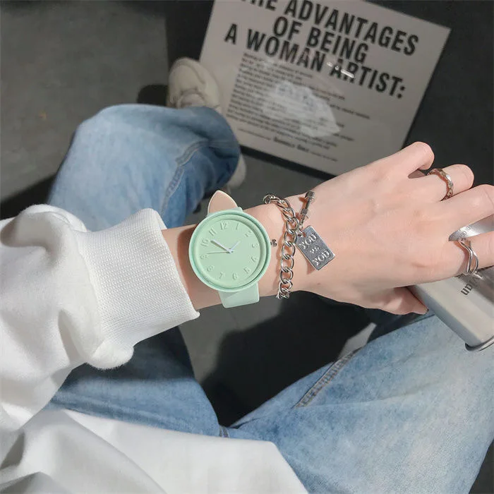 Simple Fashion Makaron Simple   Women Watch Ins High Beauty Student  Man And Women Style Round Leisure Vintage Quartz Wristwatch