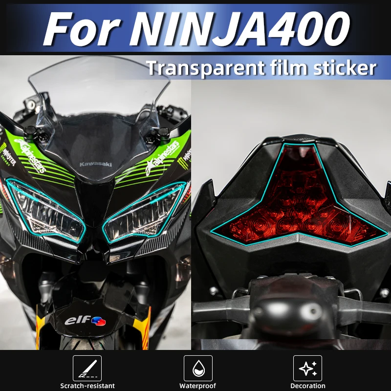 

Для Kawasaki NINJA 400, ультра-прозрачная защита фар из ТПУ, дымчатая крышка заднего фонаря, наклейки против царапин, ремонт