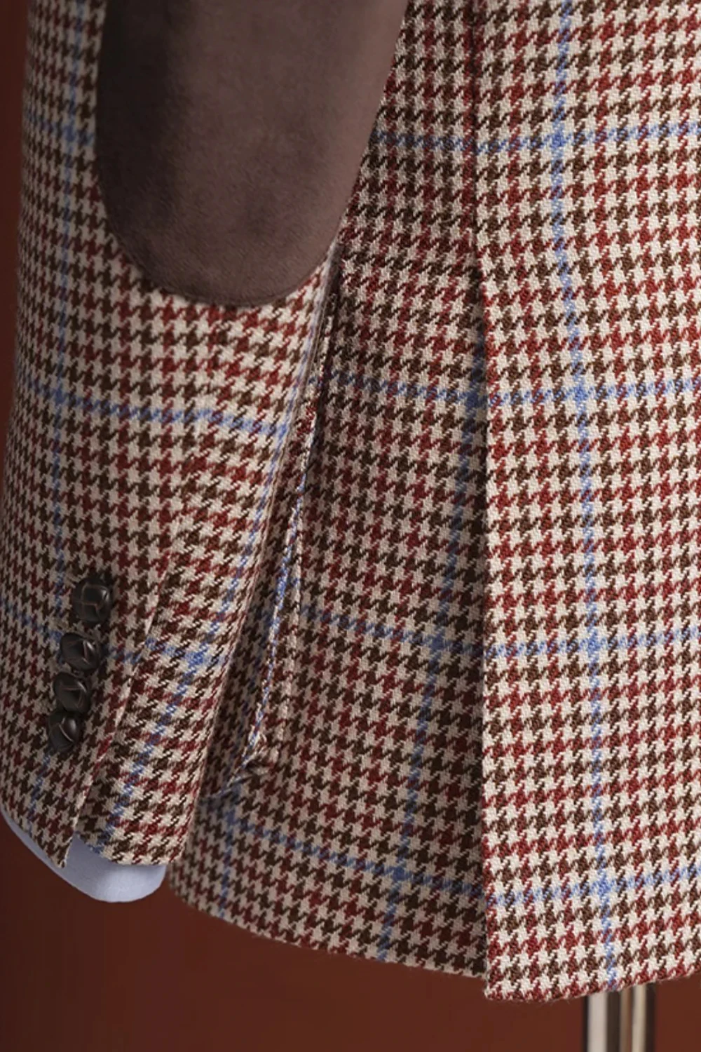 Hahnentritt-Luxus-Hochzeitsmantel für Männer, Ellenbogen-Patch, Blazer, Revers, einreihiger Mantel, nur Jacke nach Maß – Detail 5
