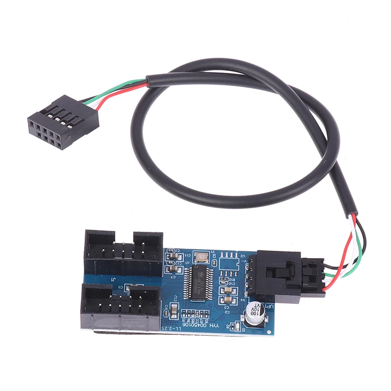 Tarjeta de expansión USB de 9 pines de 30cm, adaptador de Cable de extensión macho 1 a 2 hembra, placa de circuito 2,0 HUB Hub para placa base de escritorio