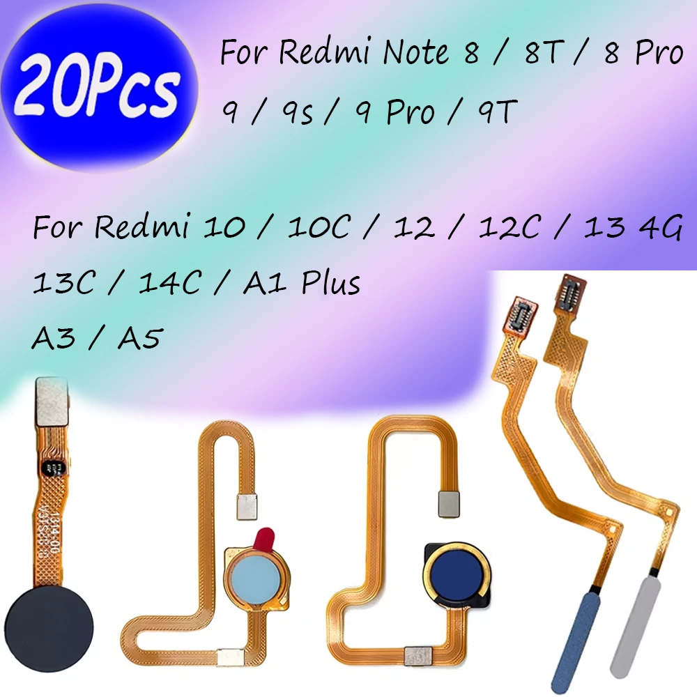 

20Pcs, Fingerprint Touch Id Sensor Connector Home Return Key Men Button Flex For Redmi 10 10C 12 12C 13 A2 Note 8 Pro 8T 9 9S 9T