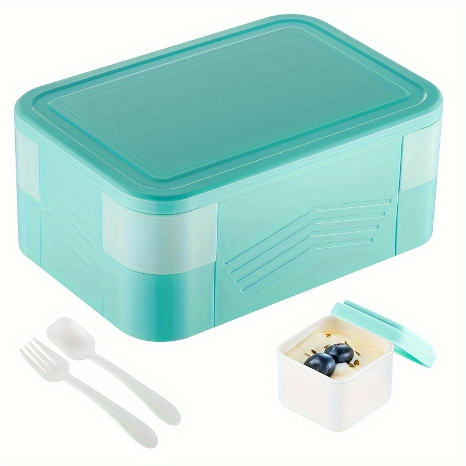 

Bento Box Adult Lunch Box - 1550ml Double Layer Leak-Proof, 4+4 Compartment, With Fork & Spoon, BPA Free, Microwave Dishwasher S