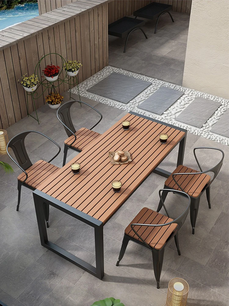 Dining table, courtyard, balcony, outdoor table and chair combination table, plastic wood outdoor table, dining table and chair