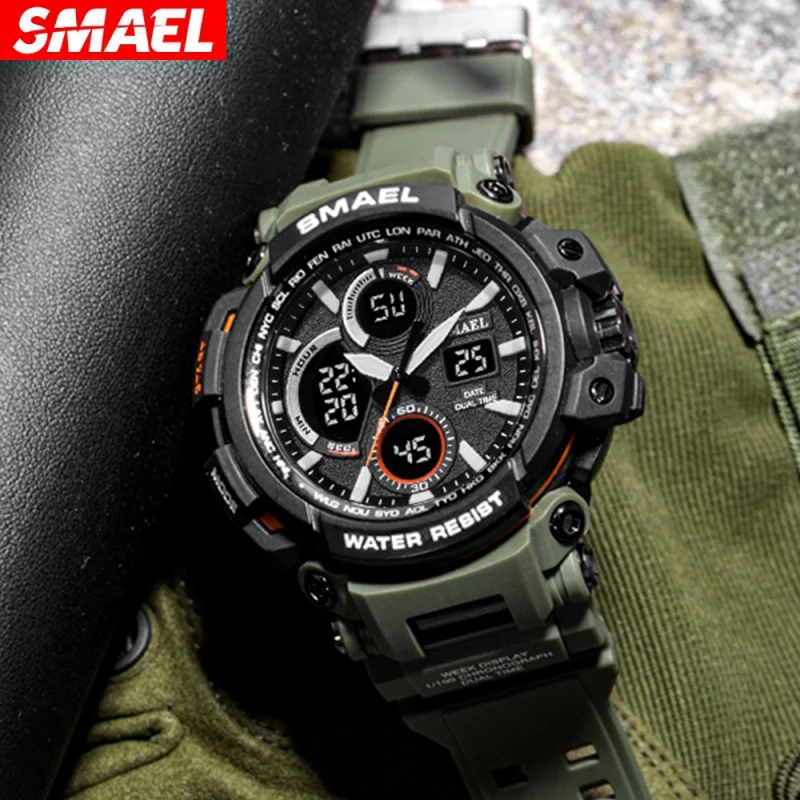 Smiel Smiel 야외 개성 있는 대형 다이얼 등산 시계, 야광 패션 다기능 전자 시계