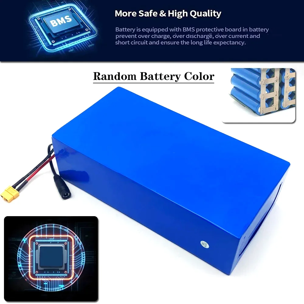 

48V 24Ah 2000W 18650 13S6P li-ion battery pack, suitable for 54.6V bicycles+optional built-in BMS plug+54.6V Charger