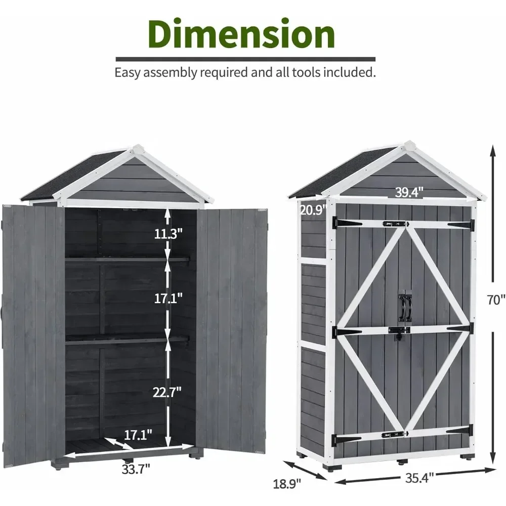 Outdoor Storage Cabinet, Garden Wood Tool Shed, Outside Wooden Shed Closet with Shelves and Latch for Yard, Patio,Deck and Porch