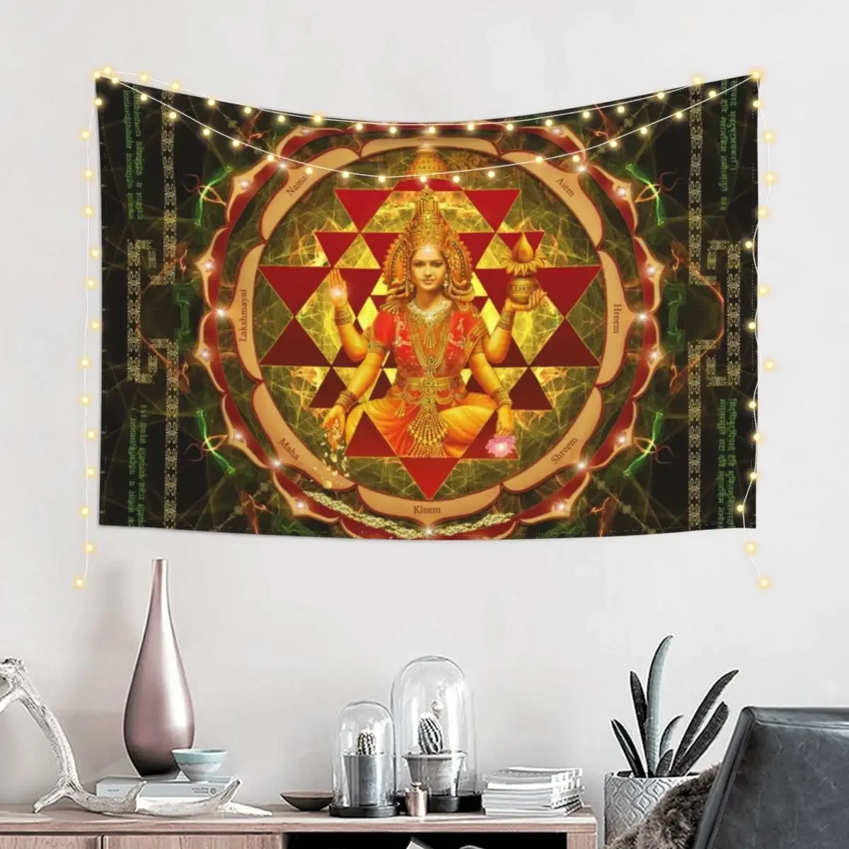 Shri Yantra- Maha Lakshmi Ashtakam- Abundance Tapestry Living Room Decoration Room Decorations Wall Art Tapestry