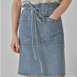 100% Cotton Wash Half Apron Denim Thickened Adult Anti Fouling Florist Home Kitchen Work Barber Household Bib Waist Girth UNISEX