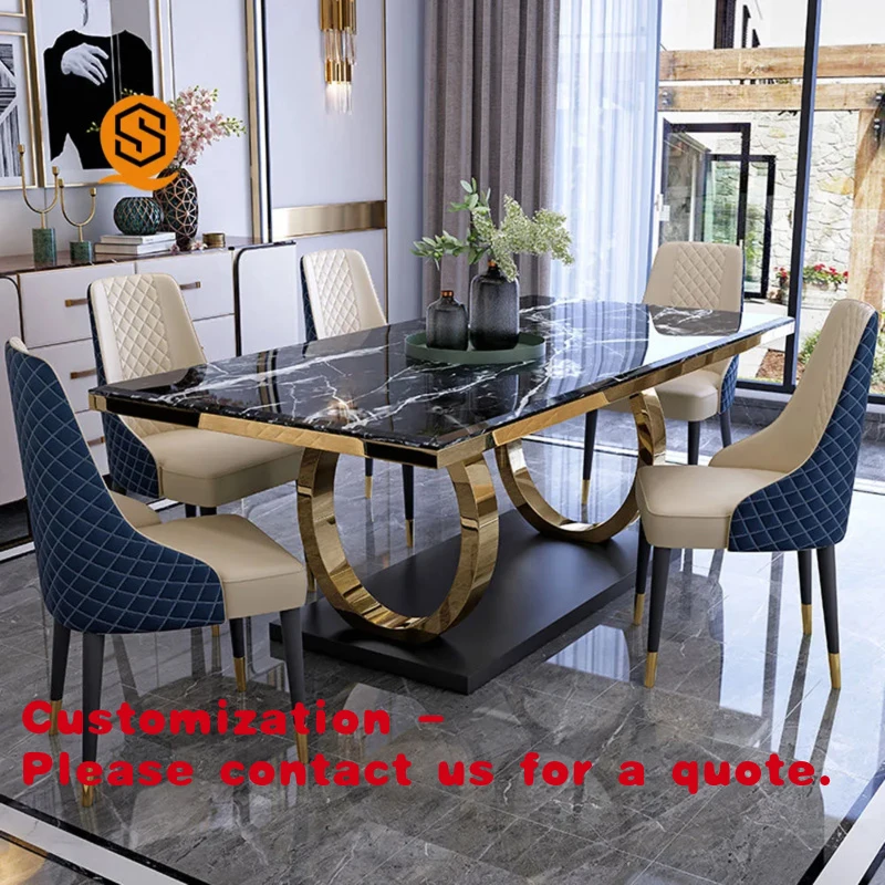 

Customize.Hot Selling Minimalist Luxury Modern Restaurant Dining Table Set Stone Surface Stable Furniture Golden Leg Rectangle
