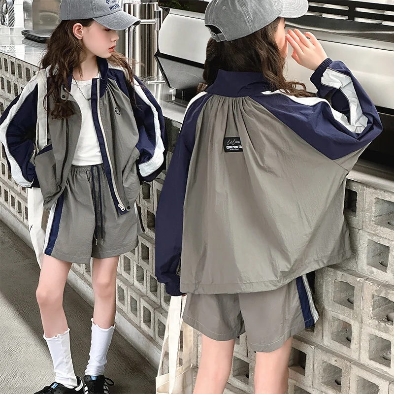 

Girls Clothes Set Tween Girl Two-Piece Of UV Protection Jacket & Shorts Child Summer Outdoor Sets Teen Clothing Sets Size 4-14Y