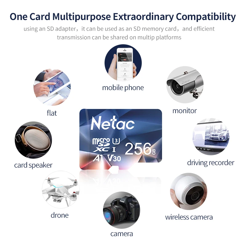 Netac Micro SD Card 128GB 256GB 512GB 64GB 32GB MicroSD Memoria Card 100MB/s U3 TF Card Flash Card with Adapter for Phone Camera