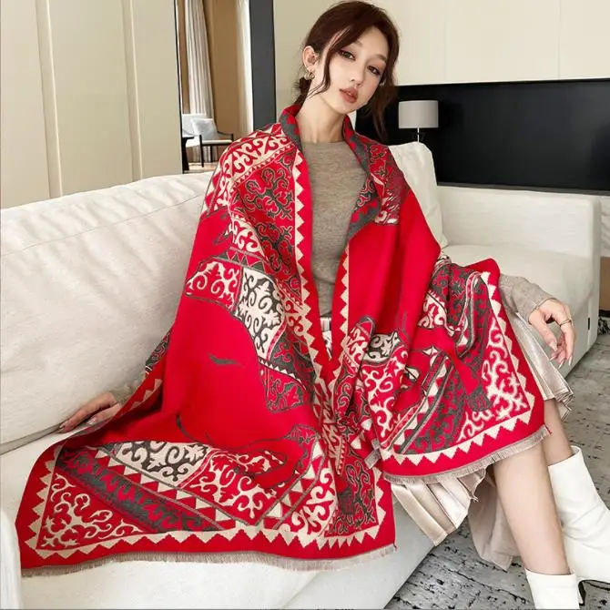 Fashion Shawl Cashmere Wrap Scarf Women Shawl Scarf Ethnic Style Warmth Luxury Warm Scarves Floral Women Jacquard Weave Shawl