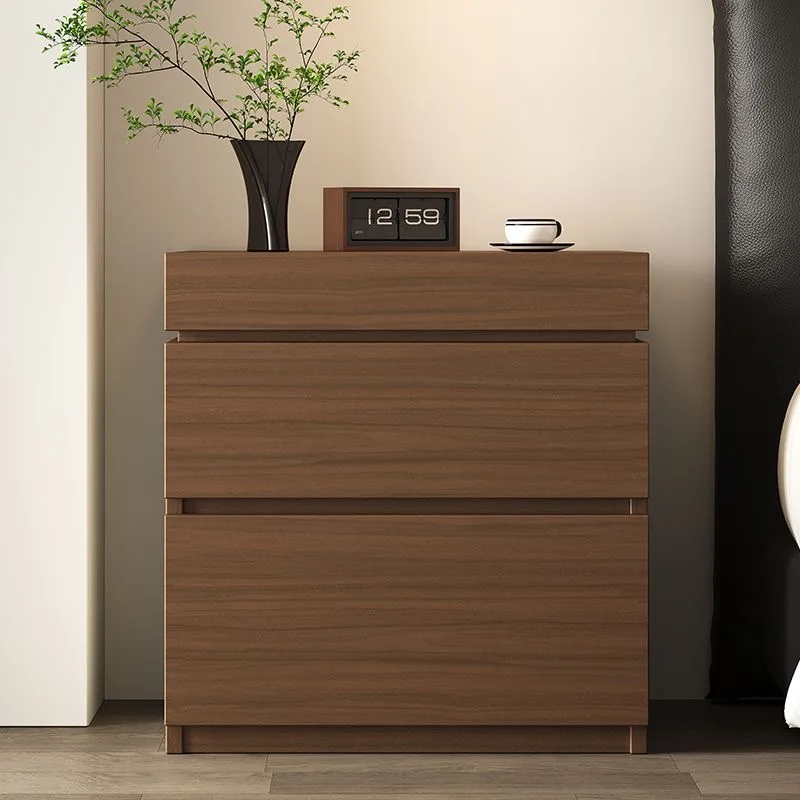 Modern Style Wooden Bedside Table with Hidden Secret Compartment 2 Drawer Storage Bedroom Walnut Color Hotel Furniture Design