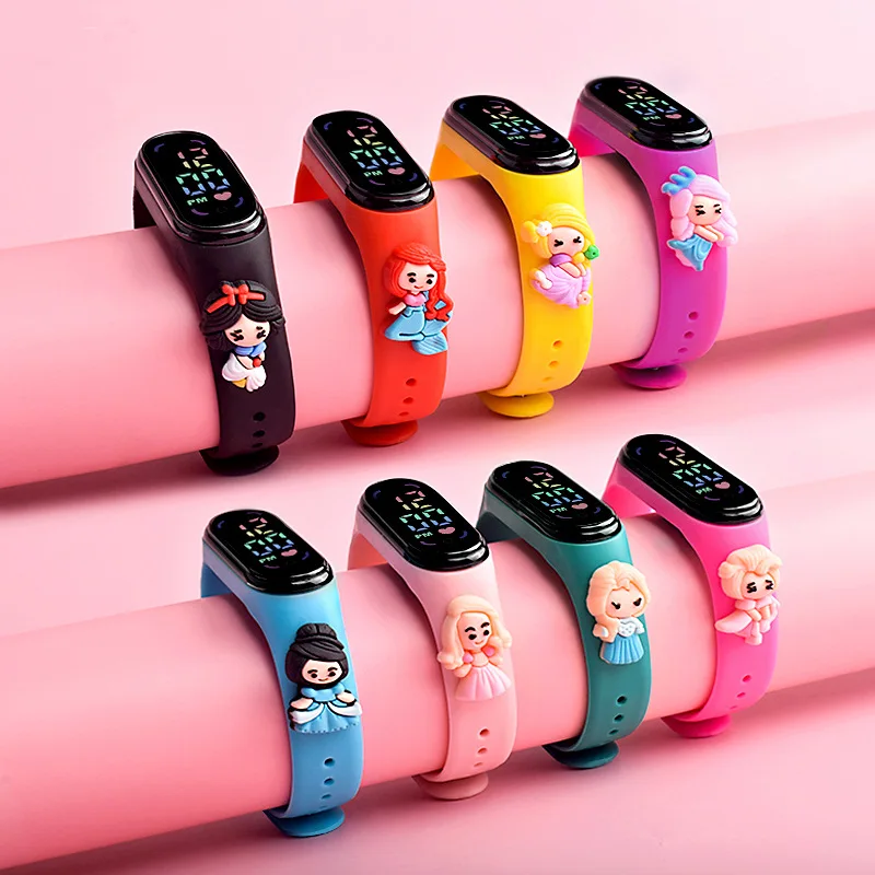 Disney-Impermeável LED Electronic Watch, Frozen, Elsa, Princesa, Desenhos Animados, Personagem de Anime, Branca de Neve, Esportes, Xiaomi,