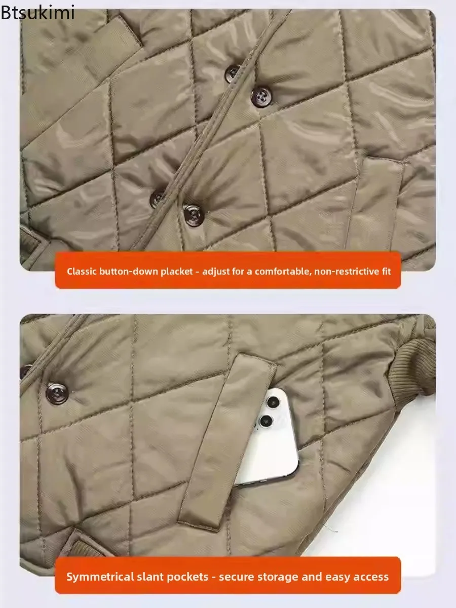 New Winter Jackets Men's Thicken Fleece Lined Padded Coats Double Breasted Stand Collar Men Outdoor Windproof Casual Warm Jacket