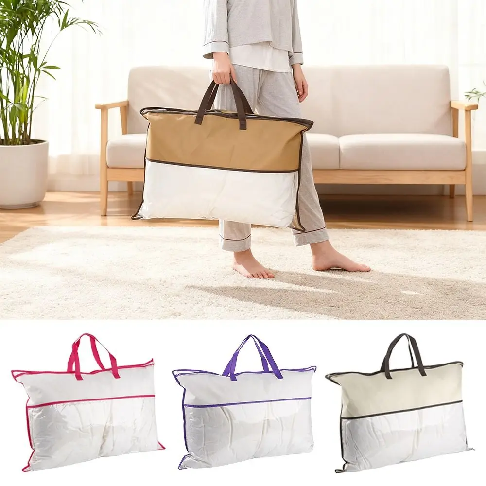 

Non-woven Pillow Storage Bag Transparent with Zipper Household Organizer Dustproof Foldable Tote Bag