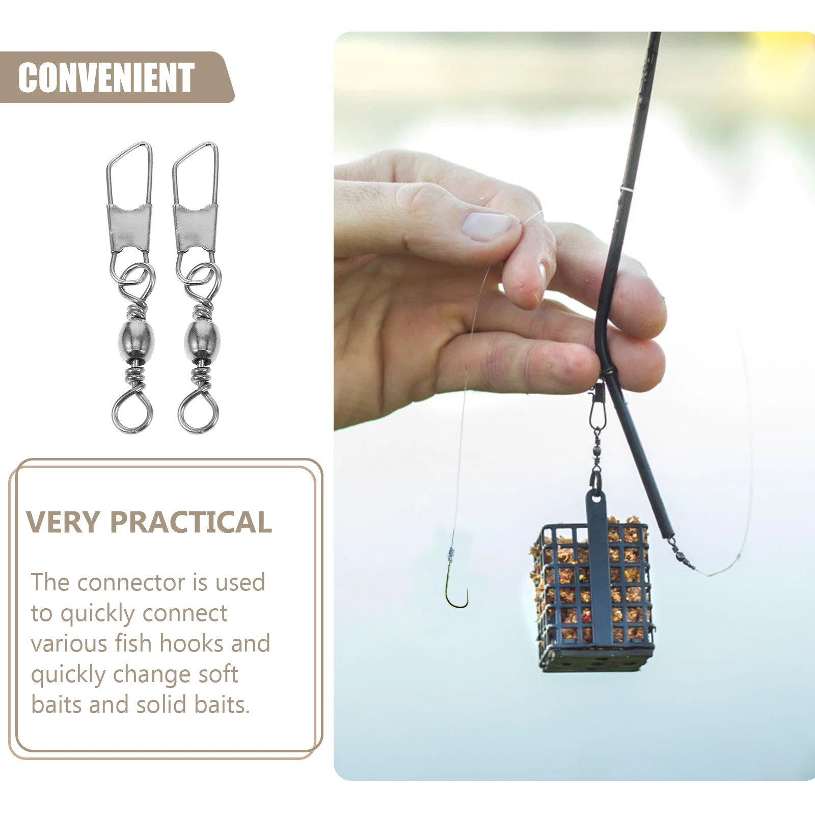 

100pcs Fishing Connector Lure Hook Swivel Line Stainless Steel Rolling Swivels Durable Practical Outdoor Tackle Accessories