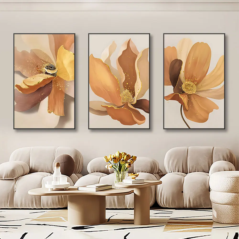 Modern Big Floral Yellow Flowers Posters Luxury Abstract Canvas Painting Wall Art Print Pictures Living Room Interior Decor