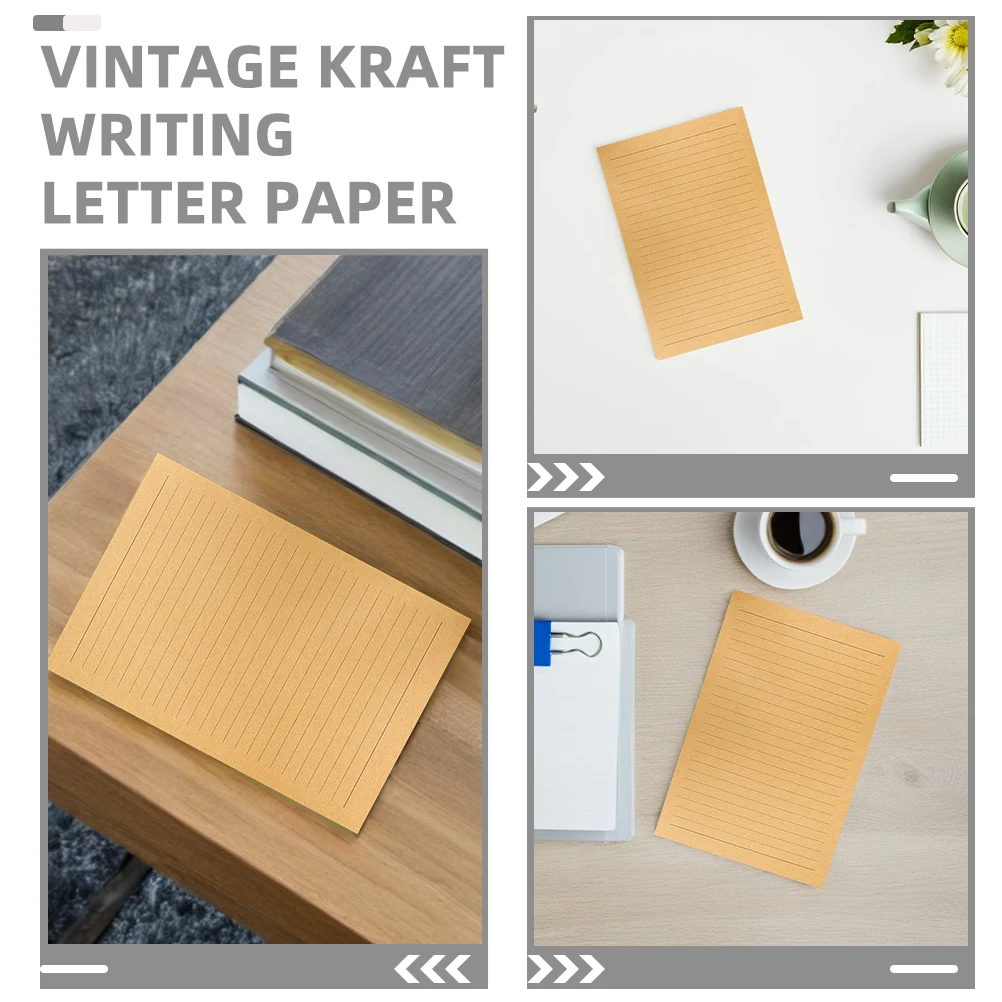 

50 Sheets Retro Letter Paper Home Office Stationery Simple Light Brown Lined Writing