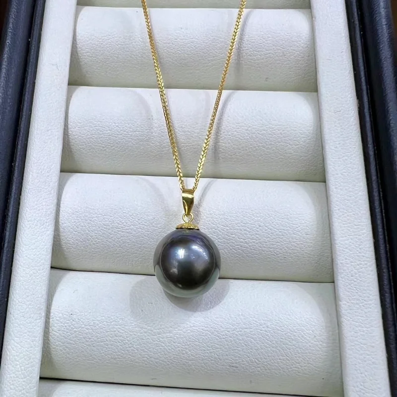 

Elegant Natural 12-13mm Sea Genuine Black Loose Pearls Pendants Free Shipping for Women 925 Sterling Silver Jewelry