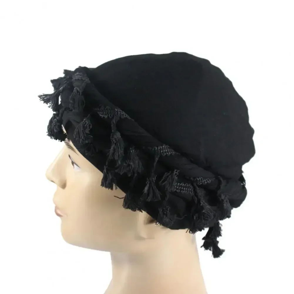 2024 Men Hat Punk Burr Trim Twisted Tail Fringe Cotton Bandana Hat Hop Turban Hats Head Wrap Beanie Cap Solid Color Docker Hat