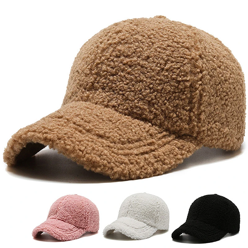 

Solid Artificial Lamb Wool Baseball Cap Women Men Autumn Winter Hats Keep Warm Cap Plush Baseball Caps Outdoor Sunshade Dad Hat