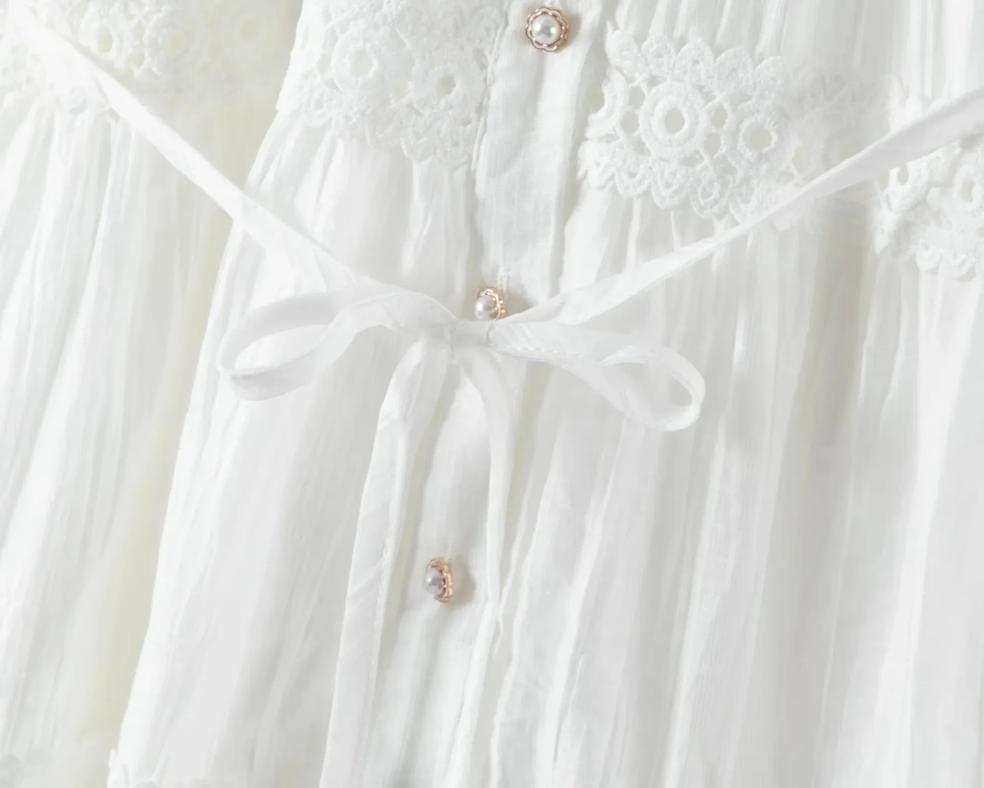 和菓子森ガール無地レースパッチワークコットンシャツドレス女性秋ターンダウンカラー長袖ベルト付きドレス