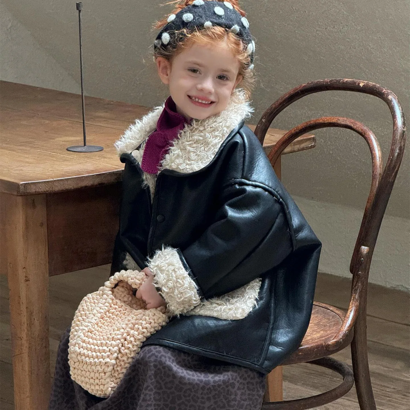 

Korean Kids Clothing 2025 Winter New Girls Coat Fur One-piece Mid-length Leather Coat Reversible Coat Boutique Clothing