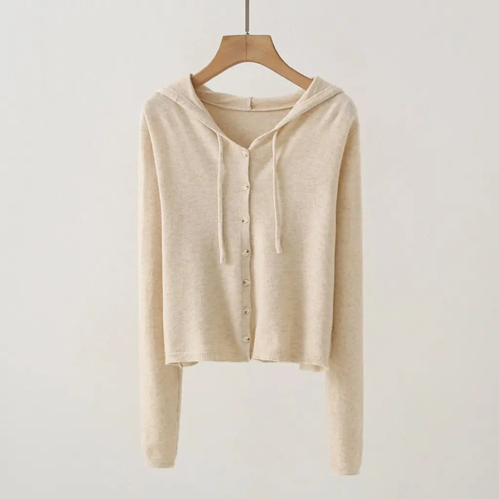 

B1YUE-924 Women's Hooded Knitted Cardigan Korean Style Solid Color Top for Autumn New Academic Wholesale Fashion