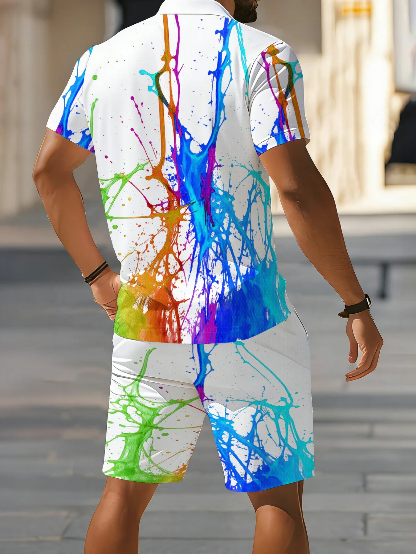 2026 Summer American Men's Short-Sleeved Polo Shirt Set - Casual Fashionable Comfortable with 3D Graffiti Pattern Print - view 6