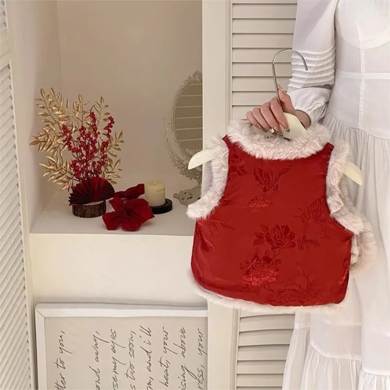 الفتيات الأحمر/الأصفر سترة دون أكمام 2026 الخريف/الشتاء جديد للأطفال النمط الصيني شيونغسام أفضل الاطفال الصينية تانغ سترة TopLI882 #5