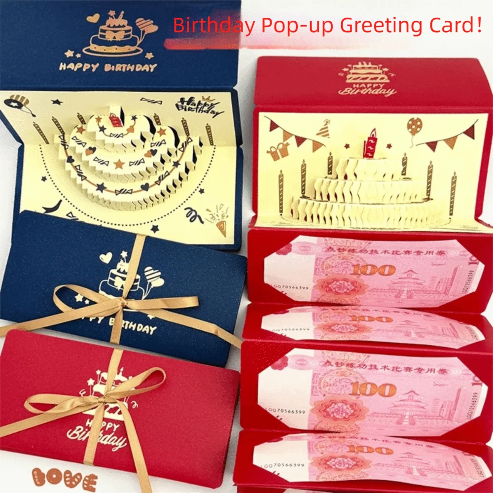 

3D Birthday Red Envelope Greeting Card Foldable Birthday Red Envelope New Year's Money Red Envelope Multiple Card Slots