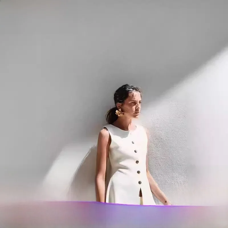 

Spring 2025 Women's Multi-Color Gold Button Svel Knitted Open Cardigan Vest New Arrival Korean Sle Slim Fit round Ne