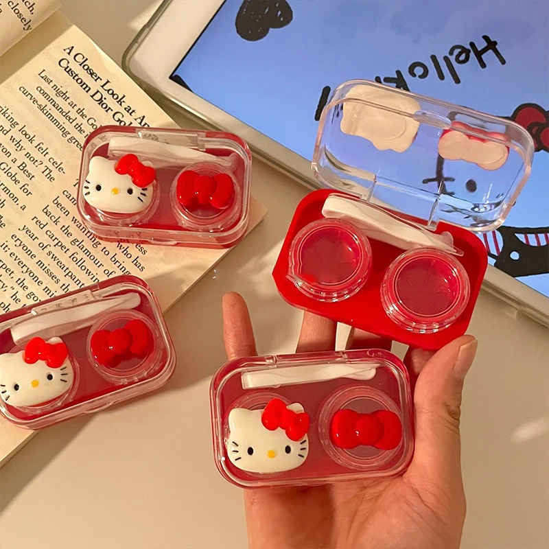 

Hello Kitty Mini Contact Lens Case Portable Contact Lens Case with Tweezers and Suction Stick Set Travel Set Storage Case Gift N
