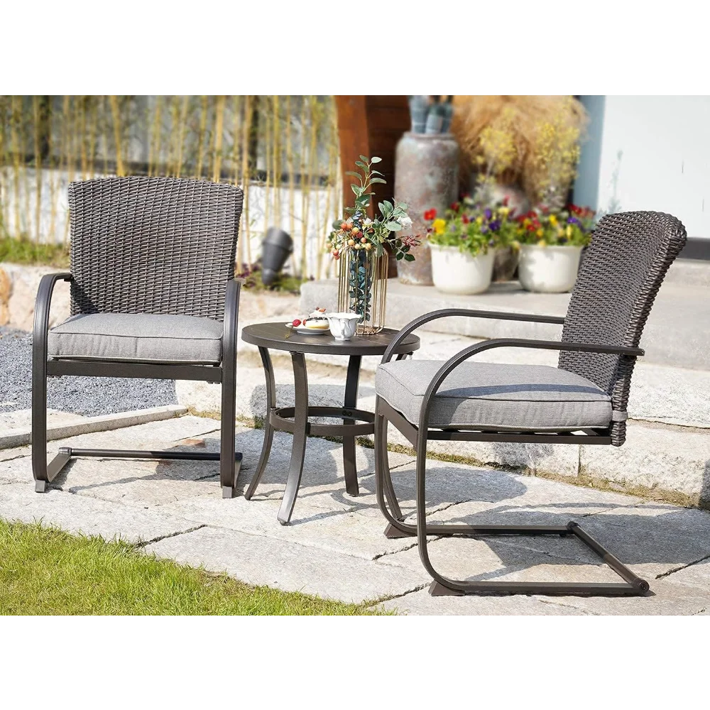 

3-Piece Bistro Set, Outdoor Wicker Table Set, Rocking Wicker Chairs with Removable Cushions and Small Coffee Table