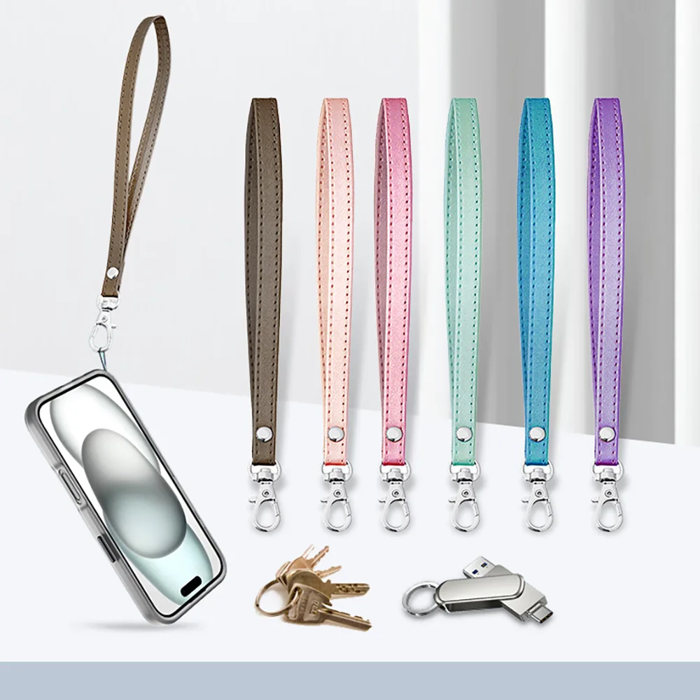 

PU leather wrist band phone lanyard for cellphone case wallet bag strap universal handbag clip snap sling cord