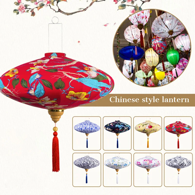 12/14 Inch Retro Chinese Fabric Lantern Teahouse Japanese Vietnam Lantern Party Festival New Year Decor Hanging Palace Lamp