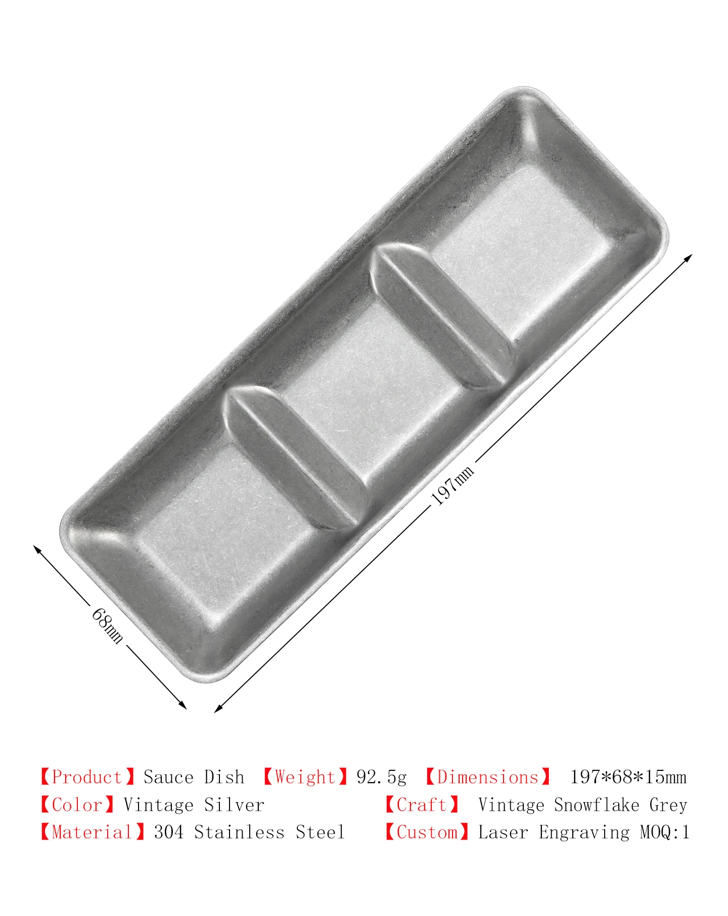 304 Edelstahl Fleischsaucen-Schale mit individuellem LOGO, Gewürzplatte, Gewürzschale, Pfefferplatte, 3-fach unterteilt, koreanischer BBQ-Stil – Detail 2