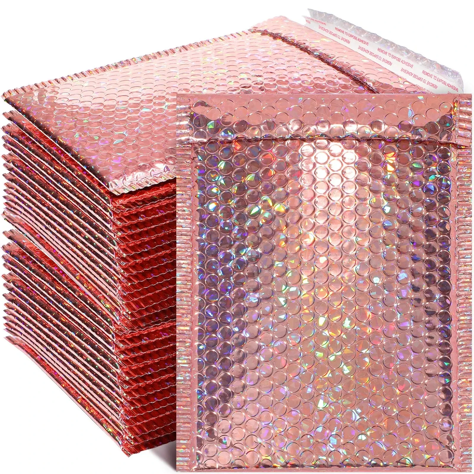 50 Pcs Holographic Bubble Mailers Padded Mailer Holographic Bubble Mailers Padded Envelopes Self Sealing Cushion for Shipping