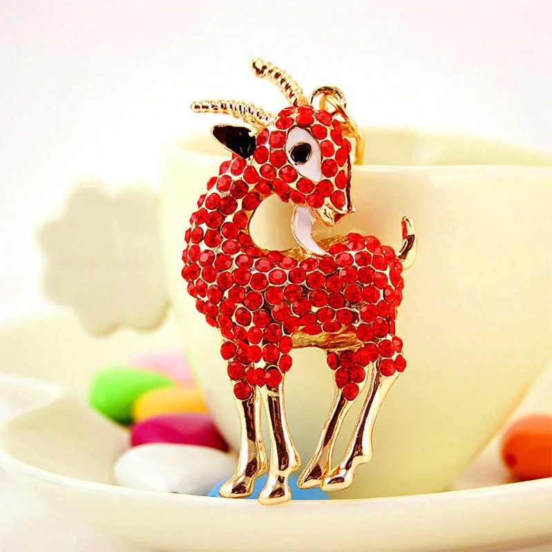 Unique Sheep Goat Key Chains Holder Crystal Purse Bag Buckle HandBag Pendant For Car Keychains Keyrings K259