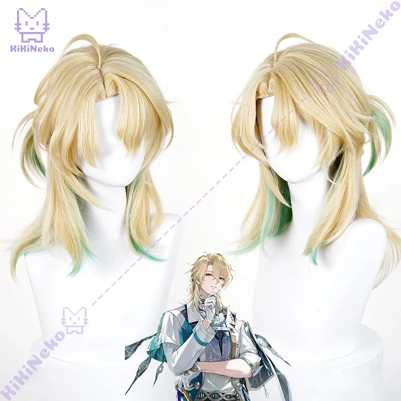 Game Wuthering Waves Luuk Herssen Cosplay Pruik Middellange Gouden Pruik Met Gradiënt Groene Tips Voor Comicon Party Volwassen Vrouwen Mannen
