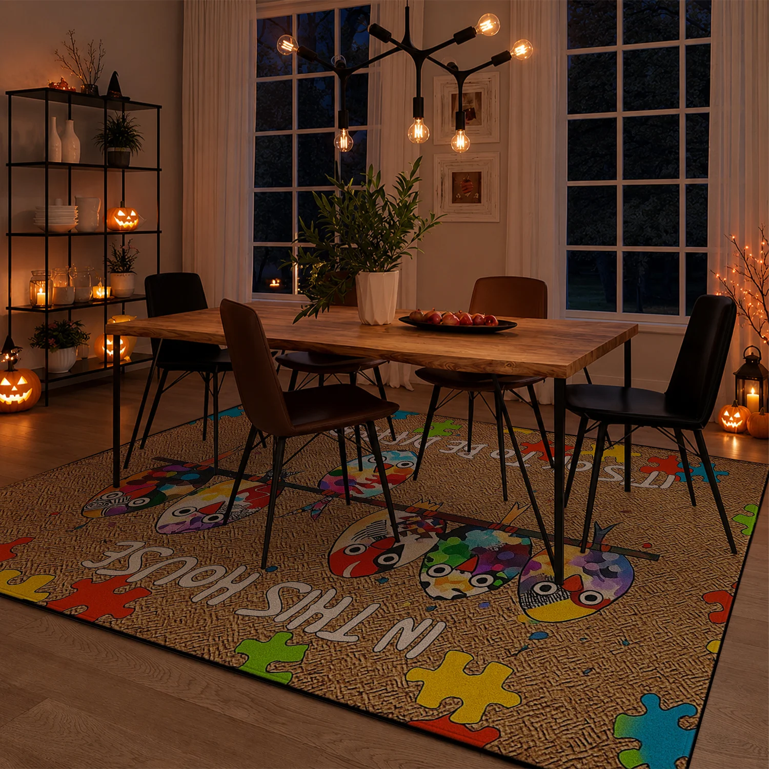 Large Indoor Area Rug, Soft Velvet Low Pile Non-slip Dotted Backing, Machine Washable, Colorful Bird & Puzzle Pattern Inspirational Floor Rug for Living Room, Bedroom Home Decor