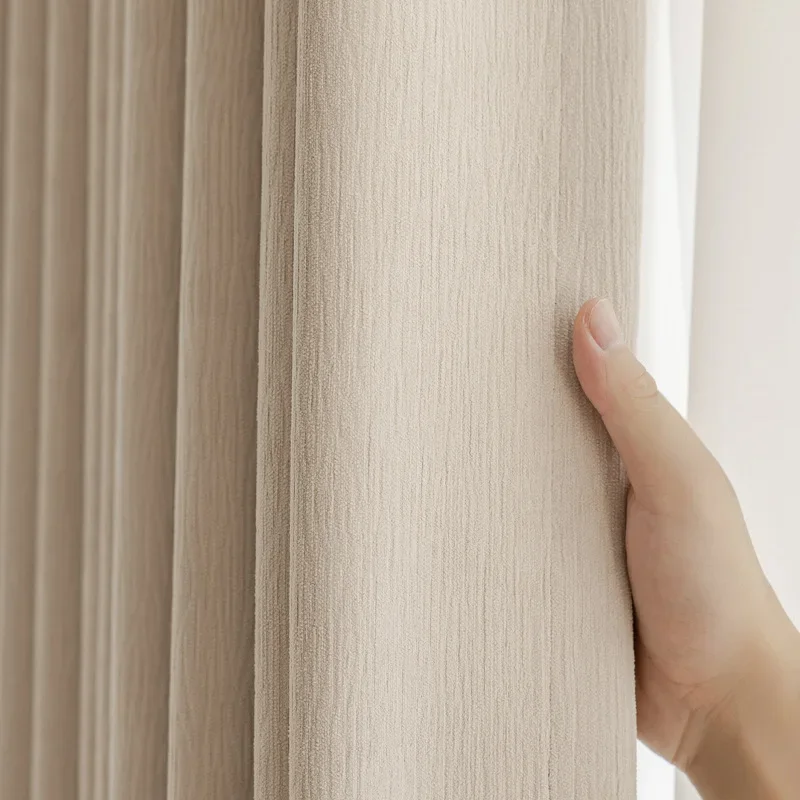 Cream Chenille Curtains for Living Room Bedroom Luxury Jacquard Thickened Shading High Beauty Water Island Soft Feel Curtains