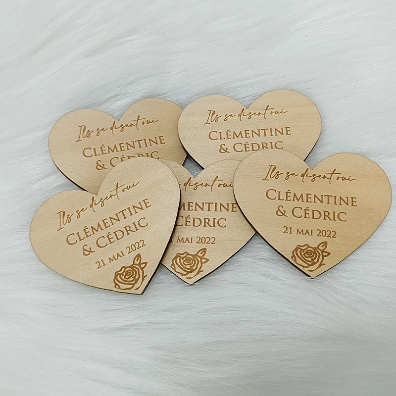 Custom Wedding Save The Date Magnet,Personalized Bride & Groom Names, Rustic Wedding Wooden Heart Tags Party Gifts for Guests