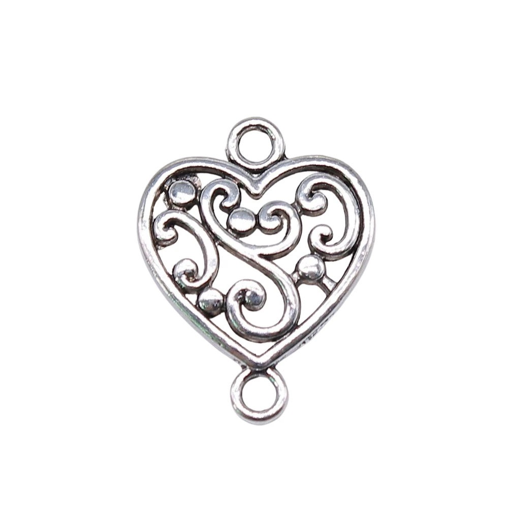 WYSIWYG 20pcs 19x15mm Antique Silver Color Filigree Heart Flower Connectors Charm Pendant Jewelry Making Findings Accessories