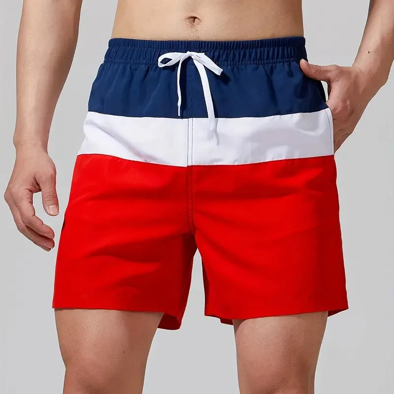

Trendy Color Block Pattern 3d Print Men Women Swim Trunks Quick Dry Drawstring Beach Shorts Men's Pants Swimwear Beach Short