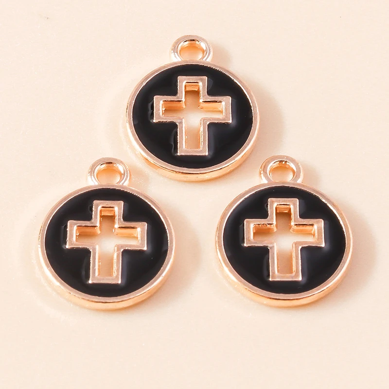Leslie 10pcs/lot 11*14mm Enamel Charms Hollow Cross Charms Pendants for Earrings Necklaces DIY Jewelry Making Accessories