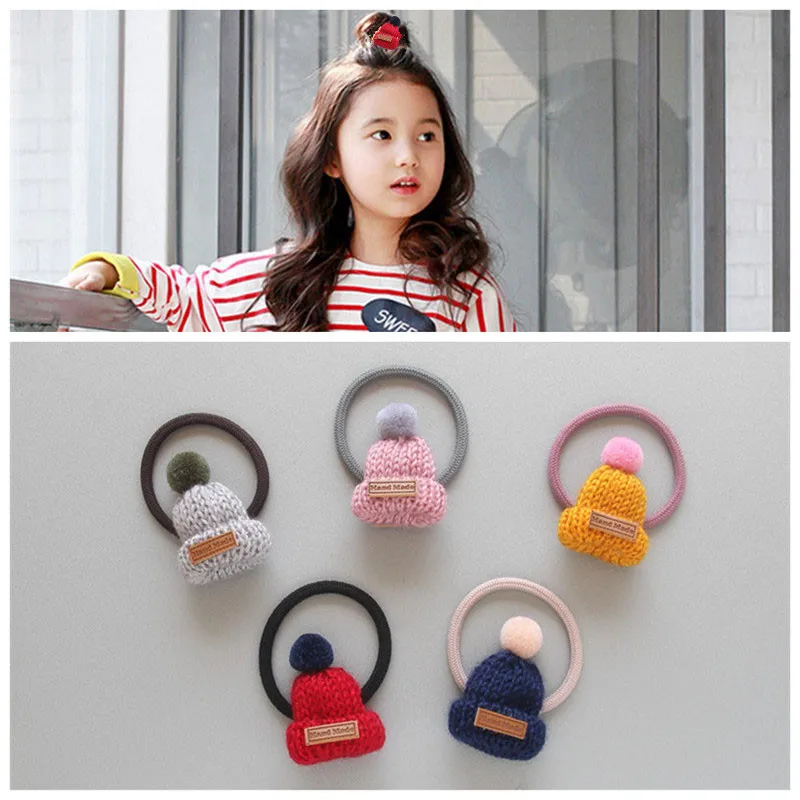 Korean Version Girls Headwear Knitted Hat Hairring Children Hair Accessories Christmas Cap Shaped Rubber band