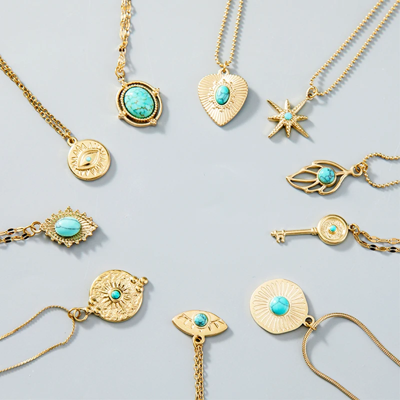 

Bohemian Heart Pendant Necklace for Women Stainless Steel Necklace Geometric Star Key Charm Choker Aesthetic Statement Jewelry