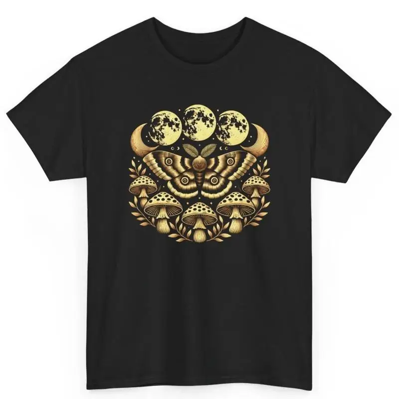 

Moon Phases Moth Mushrooms Nature Lover Boho S Cotton T Shirt
